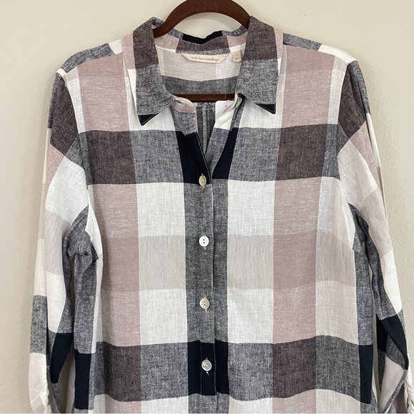 NWT Soft Surroundings Linen Blend Plaid Button Up Tunic Top Size Large - Picture 5 of 11